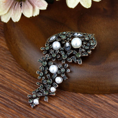 Sunspicems Senovinis Alžyras Gėlė Sagė Pilka Krištolinis Turkijos Moteriška Sagė Antikvarinė Aukso Spalva Perlas Kaftanas Sagė Nuotakos Papuošalai