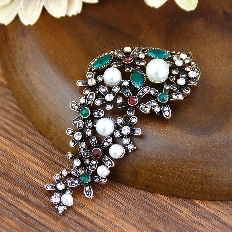 Sunspicems Senovinis Alžyras Gėlė Sagė Pilka Krištolinis Turkijos Moteriška Sagė Antikvarinė Aukso Spalva Perlas Kaftanas Sagė Nuotakos Papuošalai