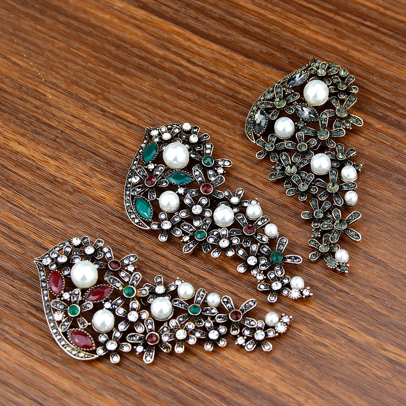 Sunspicems Senovinis Alžyras Gėlė Sagė Pilka Krištolinis Turkijos Moteriška Sagė Antikvarinė Aukso Spalva Perlas Kaftanas Sagė Nuotakos Papuošalai