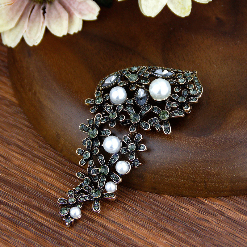 Sunspicems Senovinis Alžyras Gėlė Sagė Pilka Krištolinis Turkijos Moteriška Sagė Antikvarinė Aukso Spalva Perlas Kaftanas Sagė Nuotakos Papuošalai