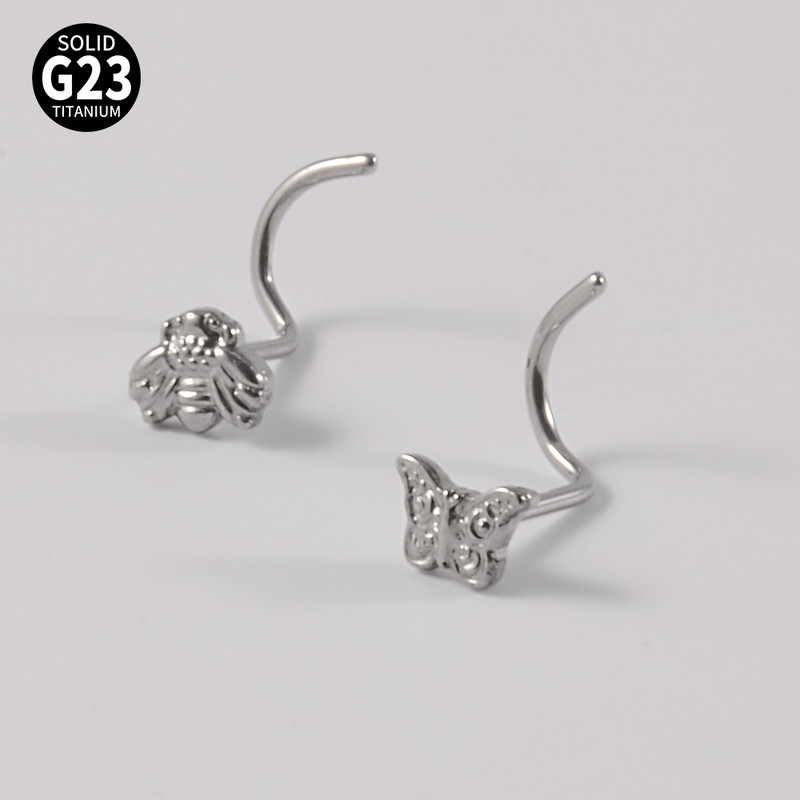 1kom 100% čvrsti titanijski prsten za vijke za nos, piercing, dizajn leptira, držač nosne kosti, držač, nakit za tijelo, za žene i muškarce 20 g