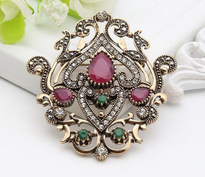 Sunspicems broșă coroană turcească pentru femei, bijuterii de nuntă etnică Boemia, culoare retro auriu, eșarfă Hijab ace de rever, cadou de mireasă