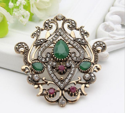 Sunspicems broșă coroană turcească pentru femei, bijuterii de nuntă etnică Boemia, culoare retro auriu, eșarfă Hijab ace de rever, cadou de mireasă