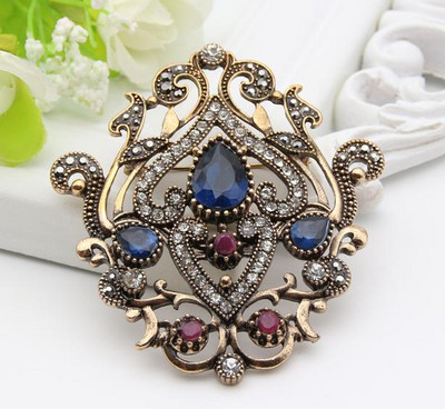 Sunspicems broșă coroană turcească pentru femei, bijuterii de nuntă etnică Boemia, culoare retro auriu, eșarfă Hijab ace de rever, cadou de mireasă