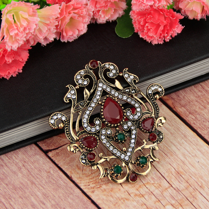 Sunspicems broșă coroană turcească pentru femei, bijuterii de nuntă etnică Boemia, culoare retro auriu, eșarfă Hijab ace de rever, cadou de mireasă