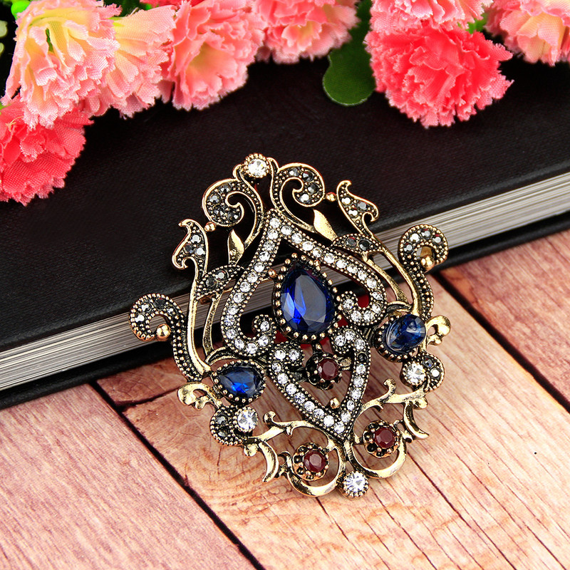 Sunspicems broșă coroană turcească pentru femei, bijuterii de nuntă etnică Boemia, culoare retro auriu, eșarfă Hijab ace de rever, cadou de mireasă
