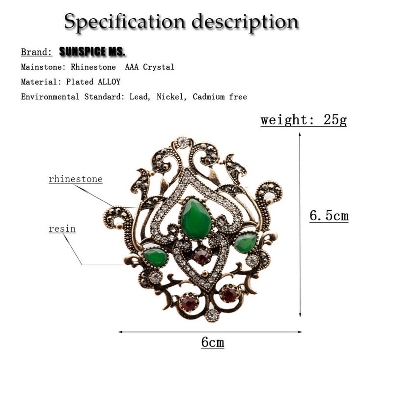 Sunspicems broșă coroană turcească pentru femei, bijuterii de nuntă etnică Boemia, culoare retro auriu, eșarfă Hijab ace de rever, cadou de mireasă
