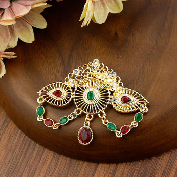 Sunspicems Fashion Morocco Crown Brooch for Women Златни цветни кристали Bohemia Сватбени бижута Caftan Pins Bridal Bijoux Gift