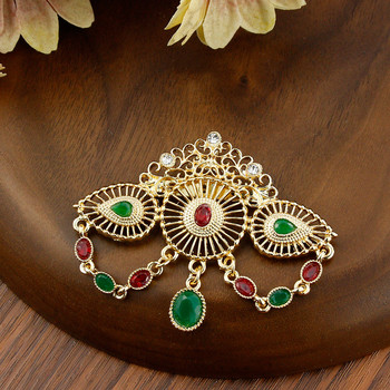 Sunspicems Fashion Morocco Crown Brooch for Women Златни цветни кристали Bohemia Сватбени бижута Caftan Pins Bridal Bijoux Gift