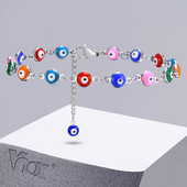 Vnox 6mm Evil Blue Eyes gleznele pentru femei, legături ajustabile cu ochi turcești cu lanț de gleznă Hamsa Charm, bijuterii de vacanță pe plajă