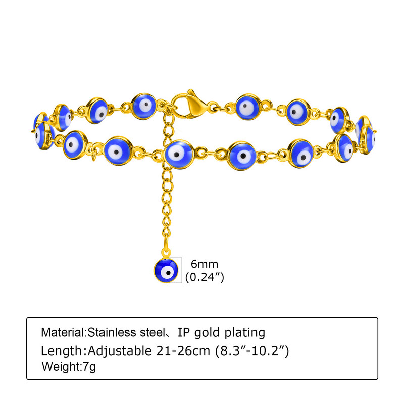Vnox 6mm Evil Blue Eyes gleznele pentru femei, legături ajustabile cu ochi turcești cu lanț de gleznă Hamsa Charm, bijuterii de vacanță pe plajă