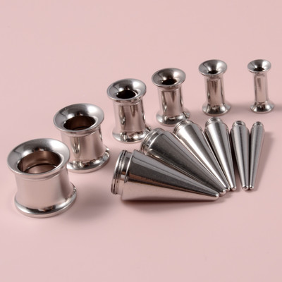 PĀRIS 3–10 mm 2 in 1 ausu aizbāžņi un tuneļi caurduršanas ausu mērinstrumenti no nerūsējošā tērauda, konusveida ausu paplašinātājs, skrūvējams, piemērots Oreille