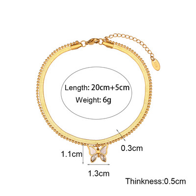 Modni trendi dvoslojni školjkasti leptir šarm perle lanac riblja kost lanac narukvica za žene Narukvica za stopala od nehrđajućeg čelika