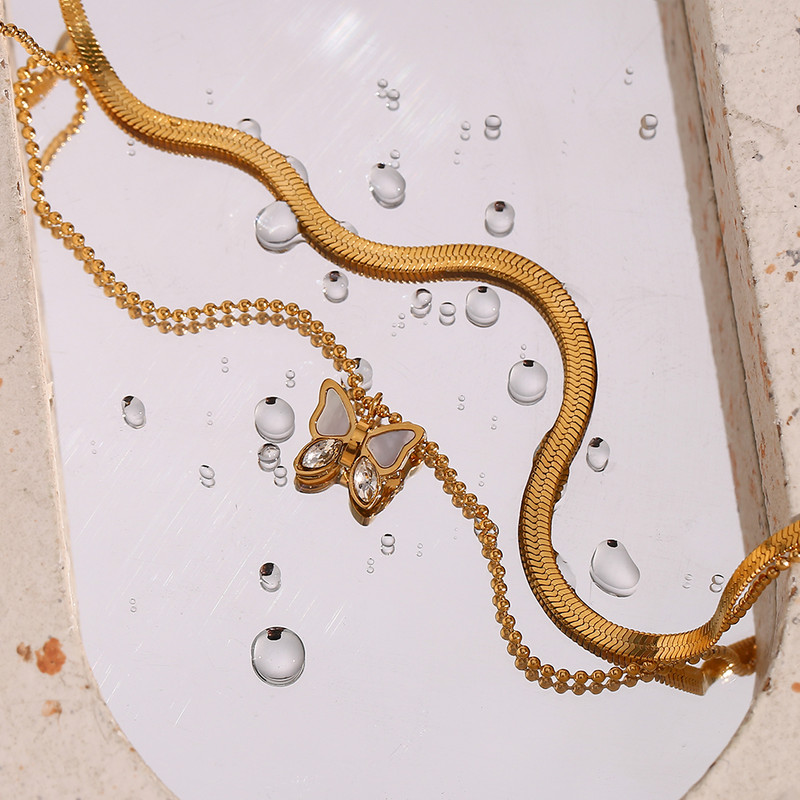 Modni trendi dvoslojni školjkasti leptir šarm perle lanac riblja kost lanac narukvica za žene Narukvica za stopala od nehrđajućeg čelika