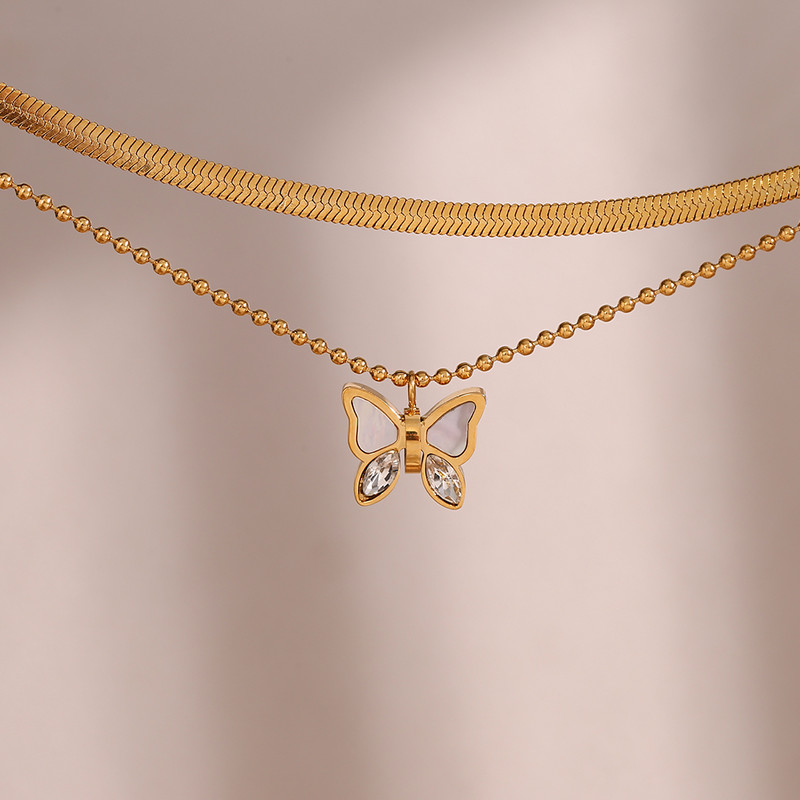 Modni trendi dvoslojni školjkasti leptir šarm perle lanac riblja kost lanac narukvica za žene Narukvica za stopala od nehrđajućeg čelika