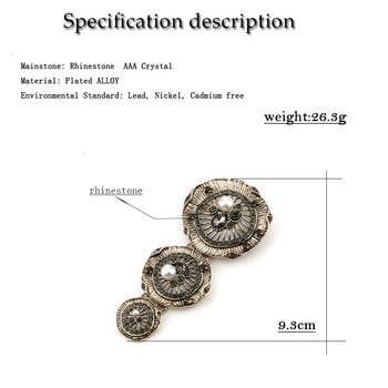 Sunspicems Винтидж дълга кристална перла Дамска брошка Кръгло цвете Турски индийски банкет Бижута Сив кристал Бохемски брошки
