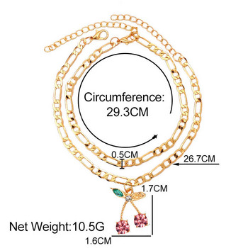 Flatfoosie 2Pcs/Σετ Μόδα Κρυστάλλινο Κεράσι μπράτσο για γυναίκες Χρυσό χρώμα Βραχιόλι ποδιών με γλυκό φρούτο Δώρο αξεσουάρ ποδιών