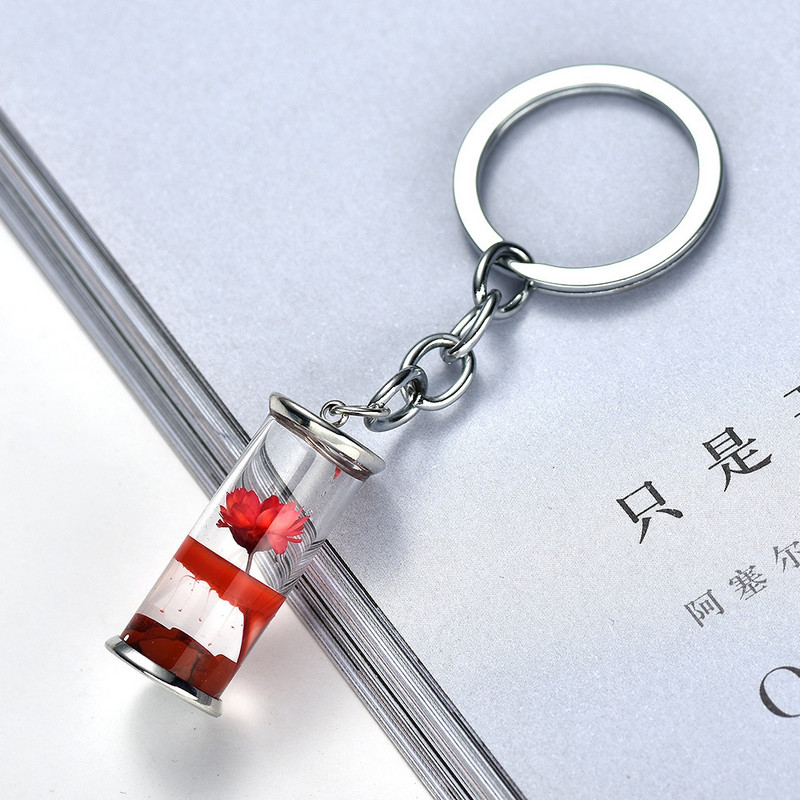 Breloc pentru sticlă pentru dorințe de flori uscate creative, genți pentru femei, accesorii, breloc cu flori veșnice naturale, pentru prietenă, cadou