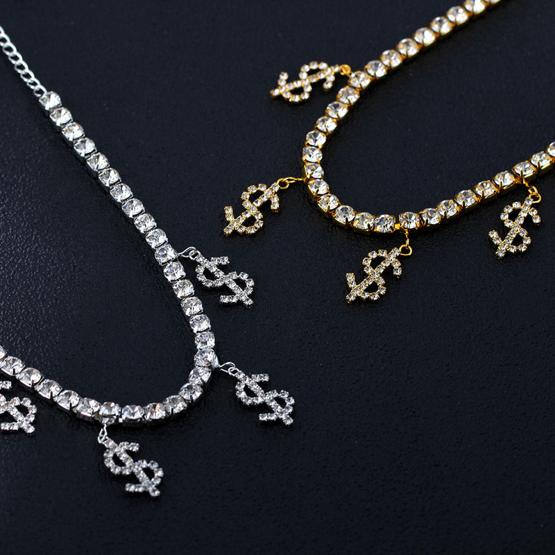 Flatfoosie Noutate Semn de dolar gleznă pandantiv Comerț cu ridicata pentru femei Moda strasuri lant tenis gleznă brățară bijuterii pentru picioare