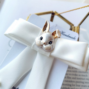 Нова бяла панделка Tic Rabbit Brooch Pin Bowknot Pearl Brosches Accessories Ladie Collar Broaches Pin Badge for Women Jewelry