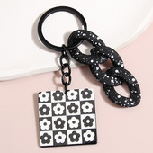 Desen animat creativitate handmade breloc negru alb breloc inimă flori breloc pentru femei fete mașină suport cheie bijuterii cadouri