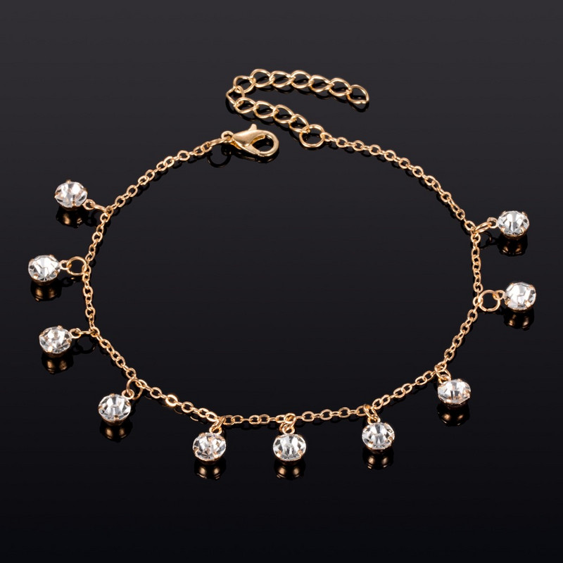 Vintage divat medál kristály bokalánc női Link Chin Bohemian Gold Color Ezüst színű Cipő Csizmalánc Karkötő Lábékszer