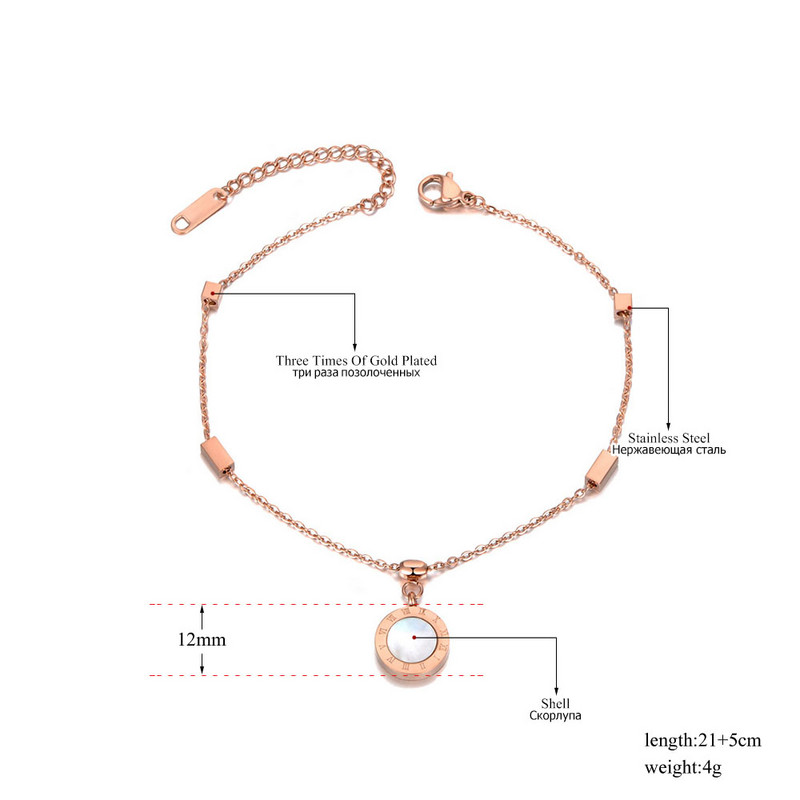 AENINE Boemia din oțel inoxidabil Charm gleznă bijuterii picior acrilic Shell numere romane lanț gleznă pentru femei AA19019