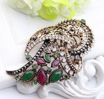 vintage Ženska mašna Turski broš Višebojni smolasti cvjetni nakit Izdubljeni antikni zlatni broš Broševi Festivalski dar