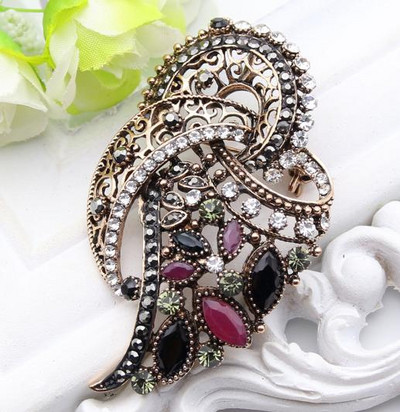 vintage Ženska mašna Turski broš Višebojni smolasti cvjetni nakit Izdubljeni antikni zlatni broš Broševi Festivalski dar