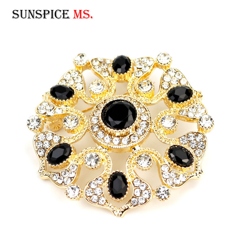 Sunspicems 18K aur culoare Maroc caftan broșă cristal complet turcesc design arab mireasa petrecere nunta bijuterii cadou de sărbători