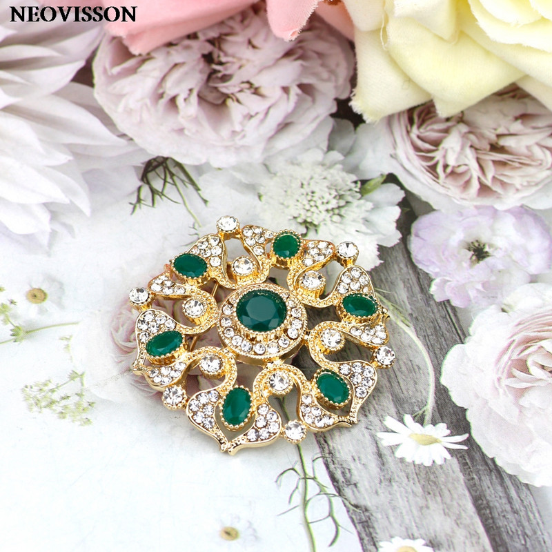 Sunspicems 18K aur culoare Maroc caftan broșă cristal complet turcesc design arab mireasa petrecere nunta bijuterii cadou de sărbători