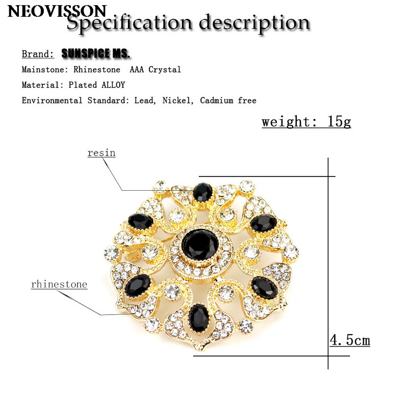 Sunspicems 18K aur culoare Maroc caftan broșă cristal complet turcesc design arab mireasa petrecere nunta bijuterii cadou de sărbători