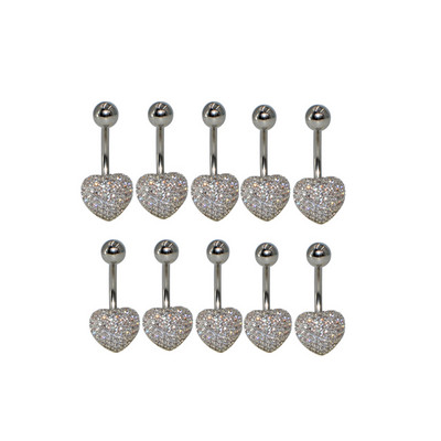 10 buc Inele pentru buric, oțel chirurgical, aur, zircon, inimă, rotundă, piercing pentru buric, bijuterii pentru corp, 14 g