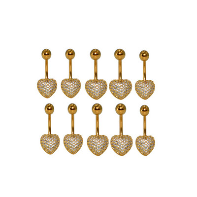 10 buc Inele pentru buric, oțel chirurgical, aur, zircon, inimă, rotundă, piercing pentru buric, bijuterii pentru corp, 14 g