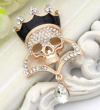 Broșă cu craniu punk la modă, bijuterii, femei, cu strasuri, culoare aurie, picături de apă, broșe, broșe, pentru dame, dansuri, pentru petrecere, insigna diavolului