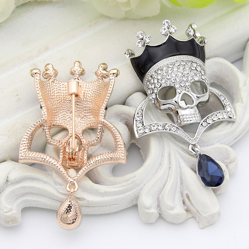 Broșă cu craniu punk la modă, bijuterii, femei, cu strasuri, culoare aurie, picături de apă, broșe, broșe, pentru dame, dansuri, pentru petrecere, insigna diavolului