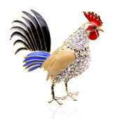 Lucky Zodiac Animal Rooster Bross Pin Női Strasszos Zománc Állat Bross Bross Kristály Kakas Ékszer Pins Aranyos Ajándék