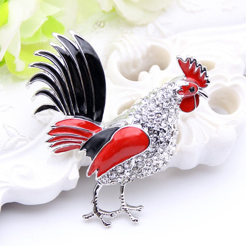 Lucky Zodiac Animal Rooster Bross Pin Női Strasszos Zománc Állat Bross Bross Kristály Kakas Ékszer Pins Aranyos Ajándék