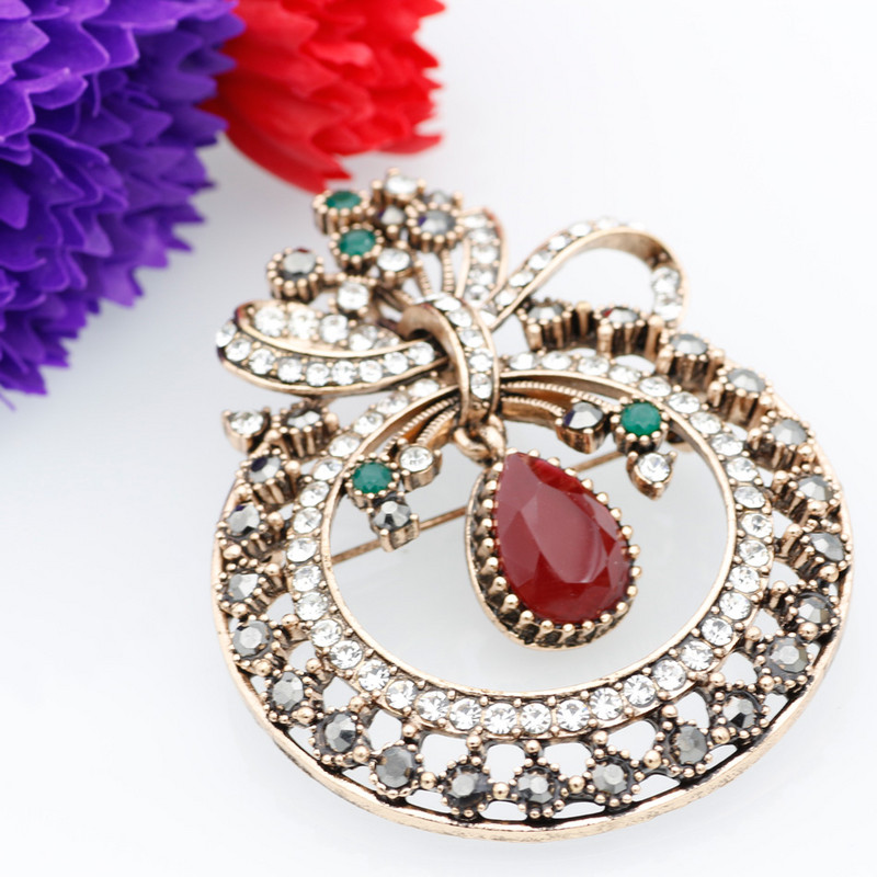 Nouă floare turcească din rășină, broșă rotundă, ace, bijuterii pentru femei, rășină, culoare auriu antic, corsaj cu rever, insignă retro, cadou de Crăciun