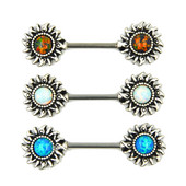 Sintetic Opal Sun Nipple Barbell Ring Piercing Bijuterii pentru corp Straight Bar 14g