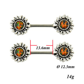 Συνθετικό Opal Sun Nipple Barbell Ring Piercing Body Jewelry Straight Bar 14g