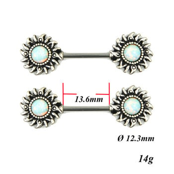 Συνθετικό Opal Sun Nipple Barbell Ring Piercing Body Jewelry Straight Bar 14g