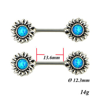 Συνθετικό Opal Sun Nipple Barbell Ring Piercing Body Jewelry Straight Bar 14g