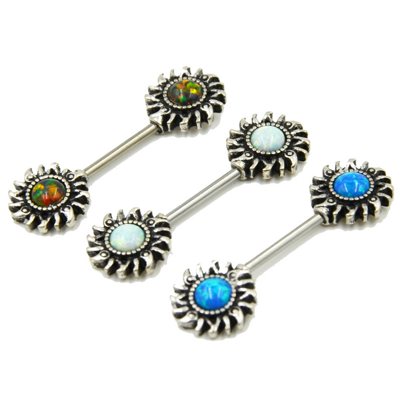 Sintetic Opal Sun Nipple Barbell Ring Piercing Bijuterii pentru corp Straight Bar 14g
