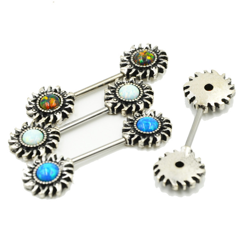 Sintetic Opal Sun Nipple Barbell Ring Piercing Bijuterii pentru corp Straight Bar 14g