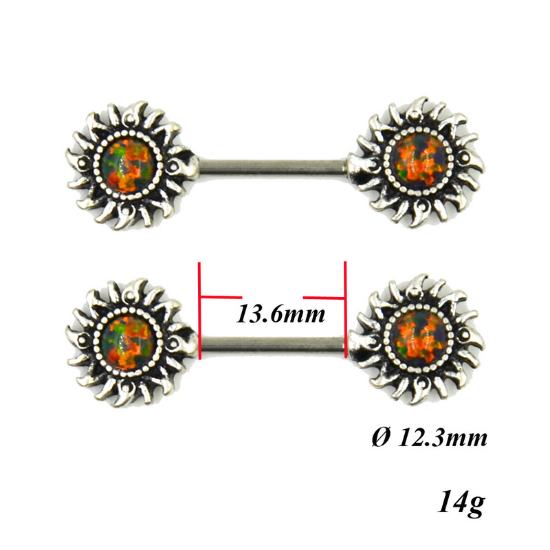 Sintetic Opal Sun Nipple Barbell Ring Piercing Bijuterii pentru corp Straight Bar 14g