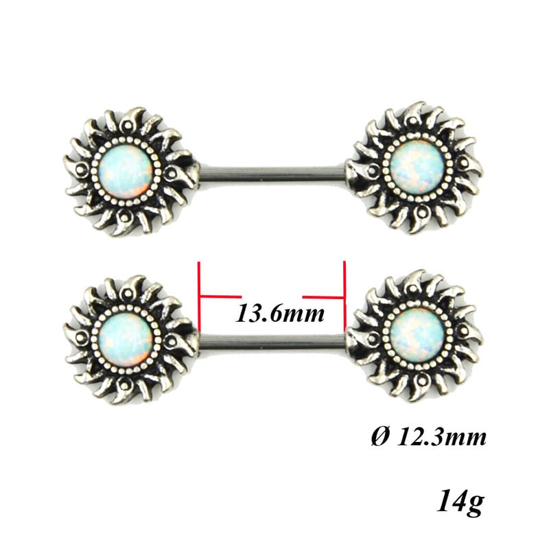 Sintetic Opal Sun Nipple Barbell Ring Piercing Bijuterii pentru corp Straight Bar 14g