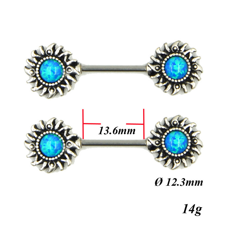 Sintetic Opal Sun Nipple Barbell Ring Piercing Bijuterii pentru corp Straight Bar 14g
