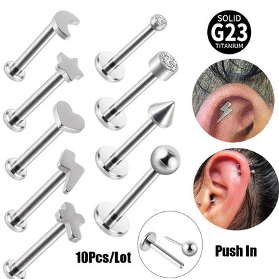 10 buc. G23 titan Push In Labret Buze Inele ureche Tragus Cartilage Piercing Cercei Stud Lobe Cu iluminare Corss Star