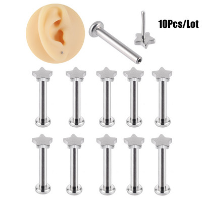 10 tk G23 titaanist Push In Labret huulerõngad kõrva Tragus kõhre augustamine stud lobe kõrvarõngad südamega Corss Star valgustus